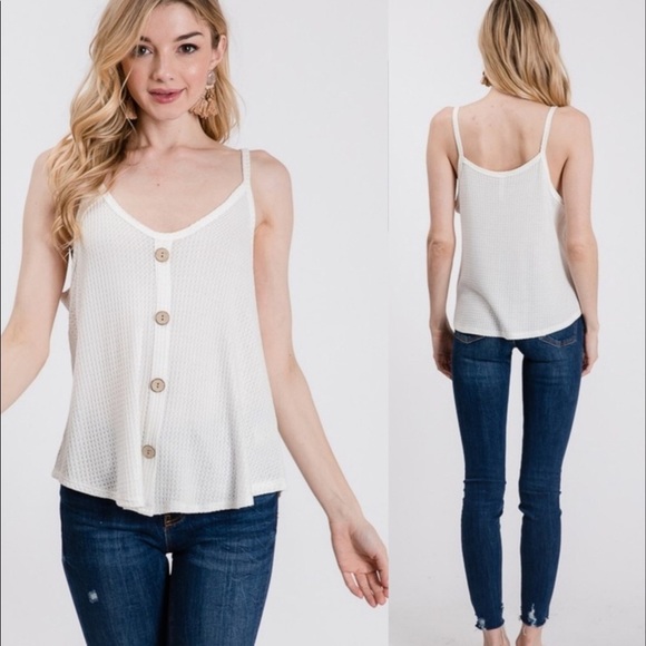 Off white button waffle cami. - Picture 2 of 4